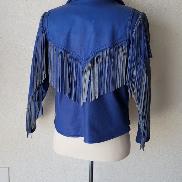 Leather Fringe Jacket Handmade Urban Cowboy Biker Lace Front - Picture 7 of 10